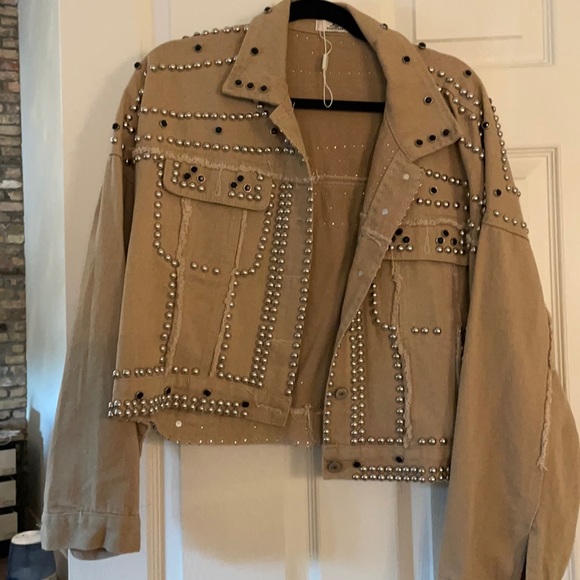 Hand Crafted Jackets & Blazers - Boho glam studded light denim jacket